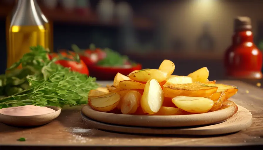 Imagen sobre freír las papas fritas. Busca aceite de girasol o aceite vegetal.Salsas: Ofre